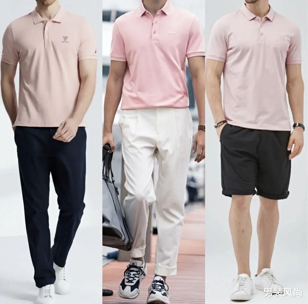 男士粉色系短袖polo衫搭配什么颜色裤子与鞋子，既显时尚潮流又显独特气质 图23